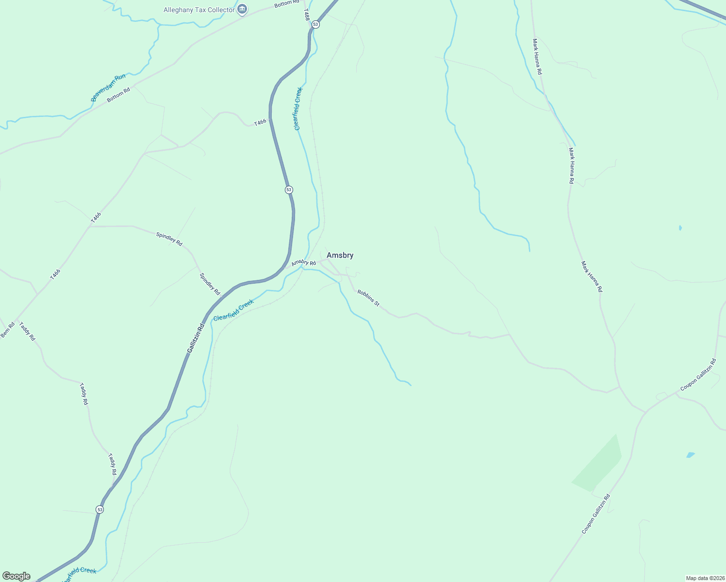 map of restaurants, bars, coffee shops, grocery stores, and more near 128 Robbins Street in Gallitzin