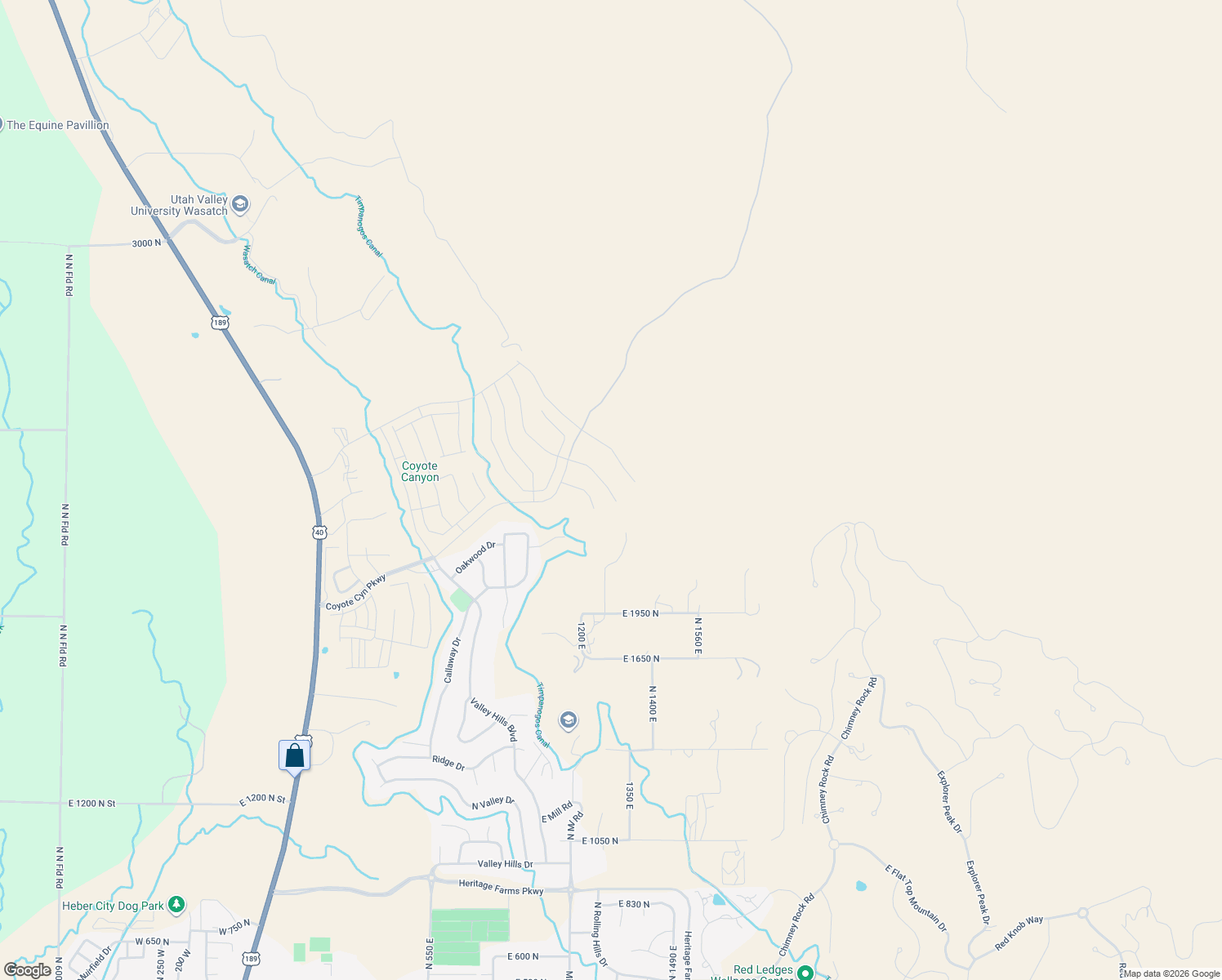 map of restaurants, bars, coffee shops, grocery stores, and more near 1289 East Wildflower Circle in Heber City