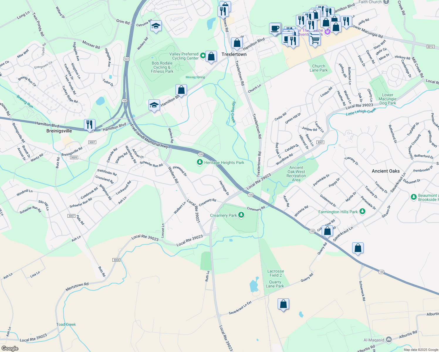 map of restaurants, bars, coffee shops, grocery stores, and more near 8085 Heritage Dr in Alburtis