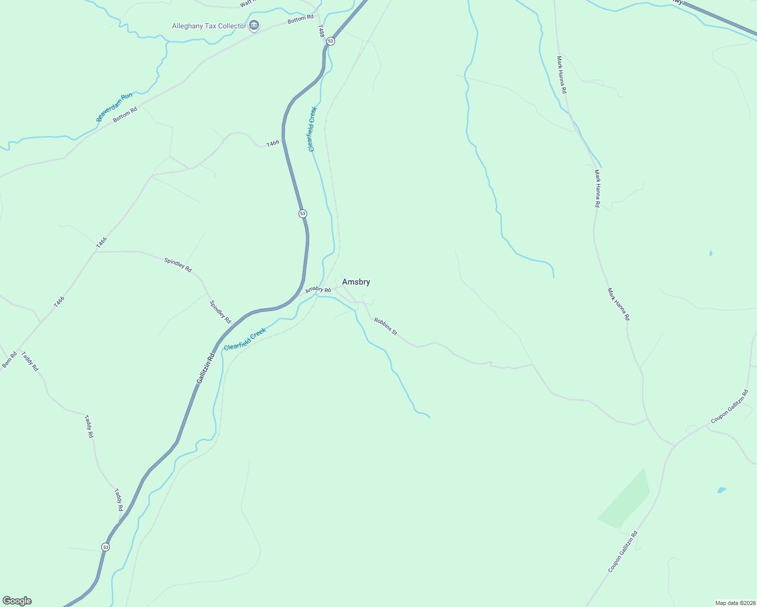 map of restaurants, bars, coffee shops, grocery stores, and more near 128 Robbins Street in Gallitzin