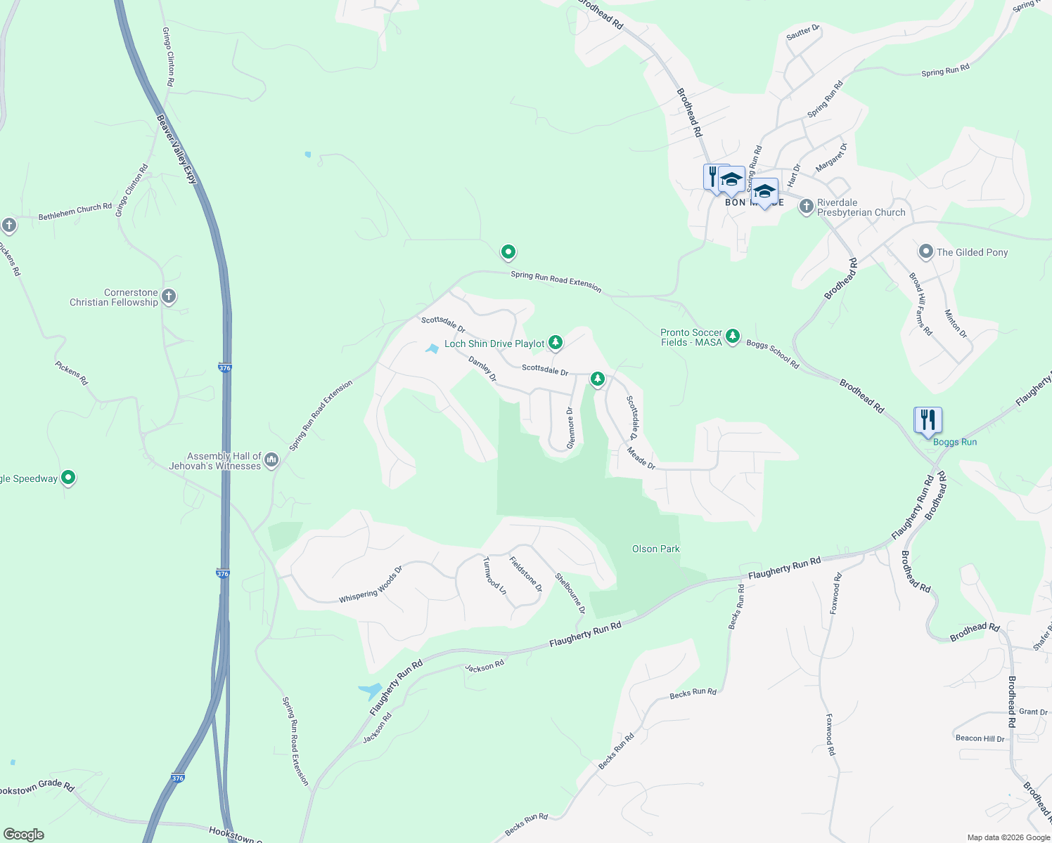 map of restaurants, bars, coffee shops, grocery stores, and more near 311 Macnab Drive in Allegheny County