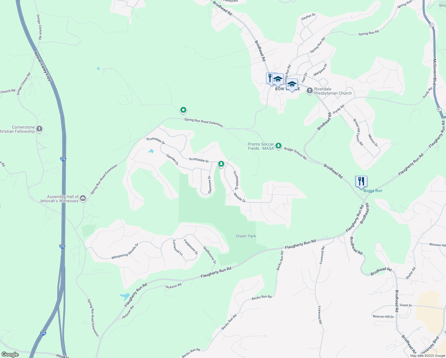 map of restaurants, bars, coffee shops, grocery stores, and more near 352 Meade Drive in Coraopolis