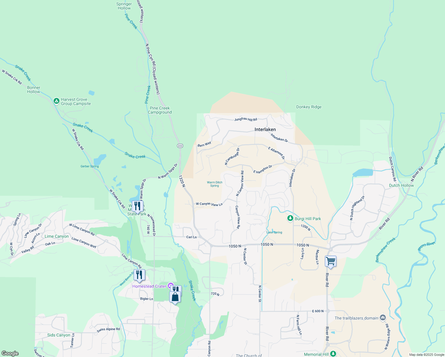 map of restaurants, bars, coffee shops, grocery stores, and more near 1441 North Jerry Gertsch lane in Midway