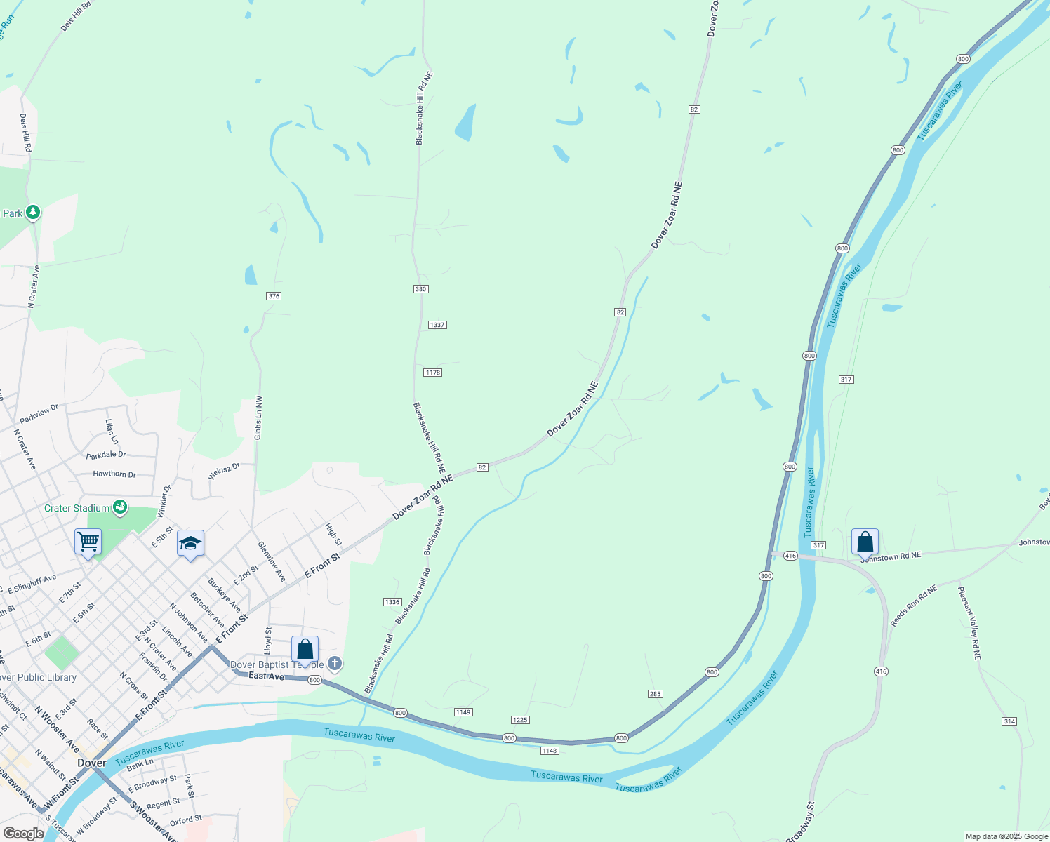 map of restaurants, bars, coffee shops, grocery stores, and more near 4058 Dover Zoar Road Northeast in Dover
