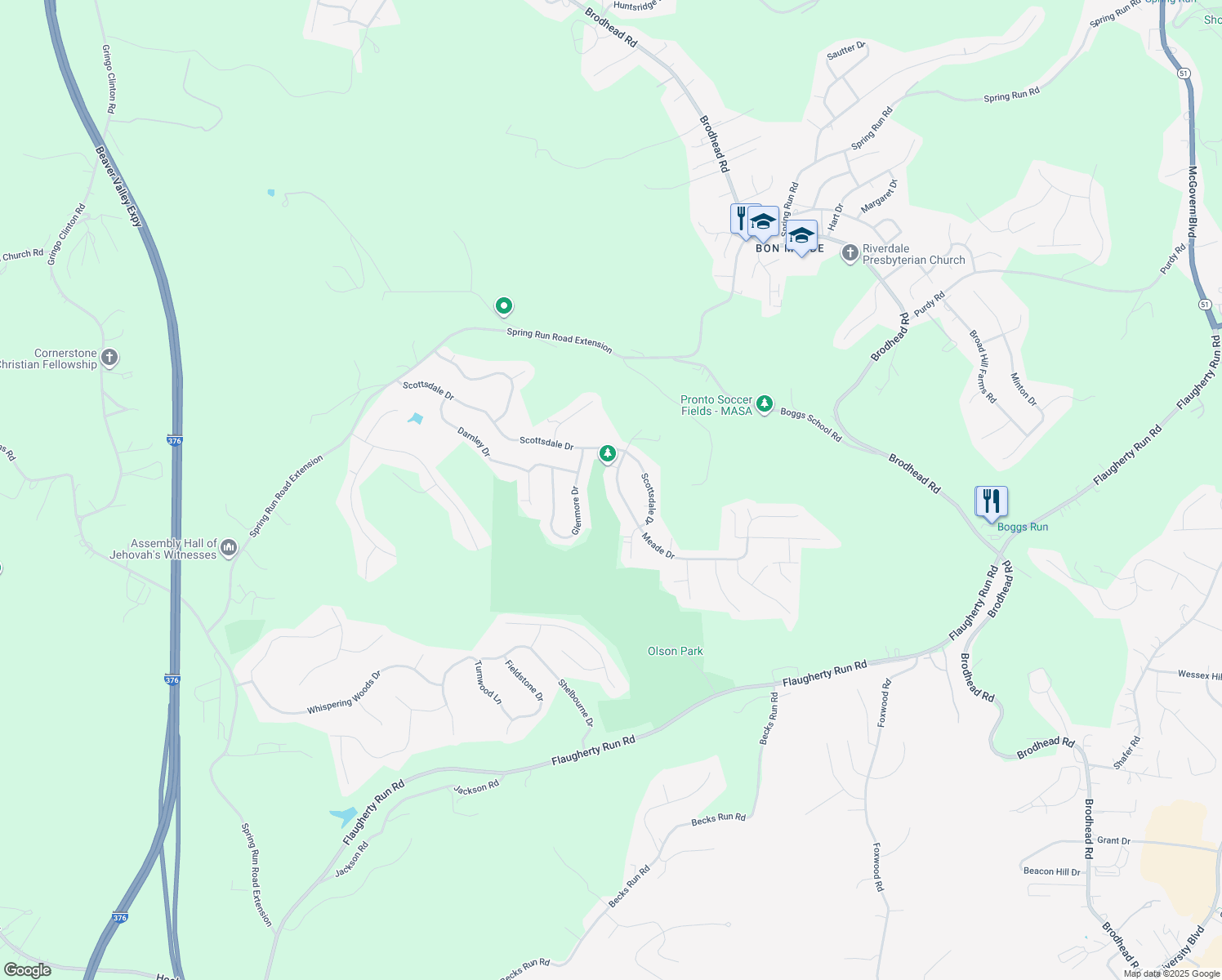 map of restaurants, bars, coffee shops, grocery stores, and more near 352 Meade Drive in Coraopolis
