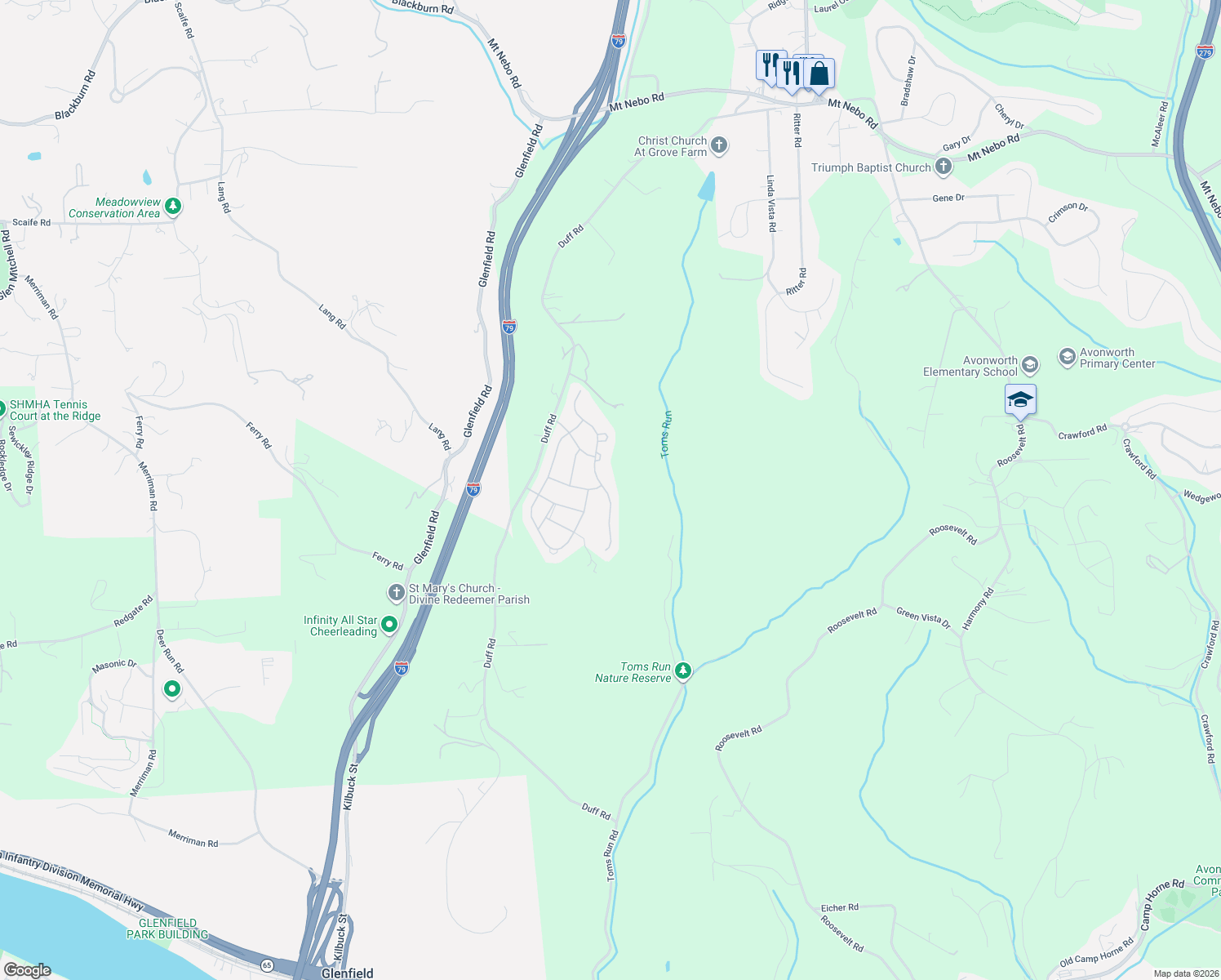 map of restaurants, bars, coffee shops, grocery stores, and more near 170 Freedom Lane in Sewickley