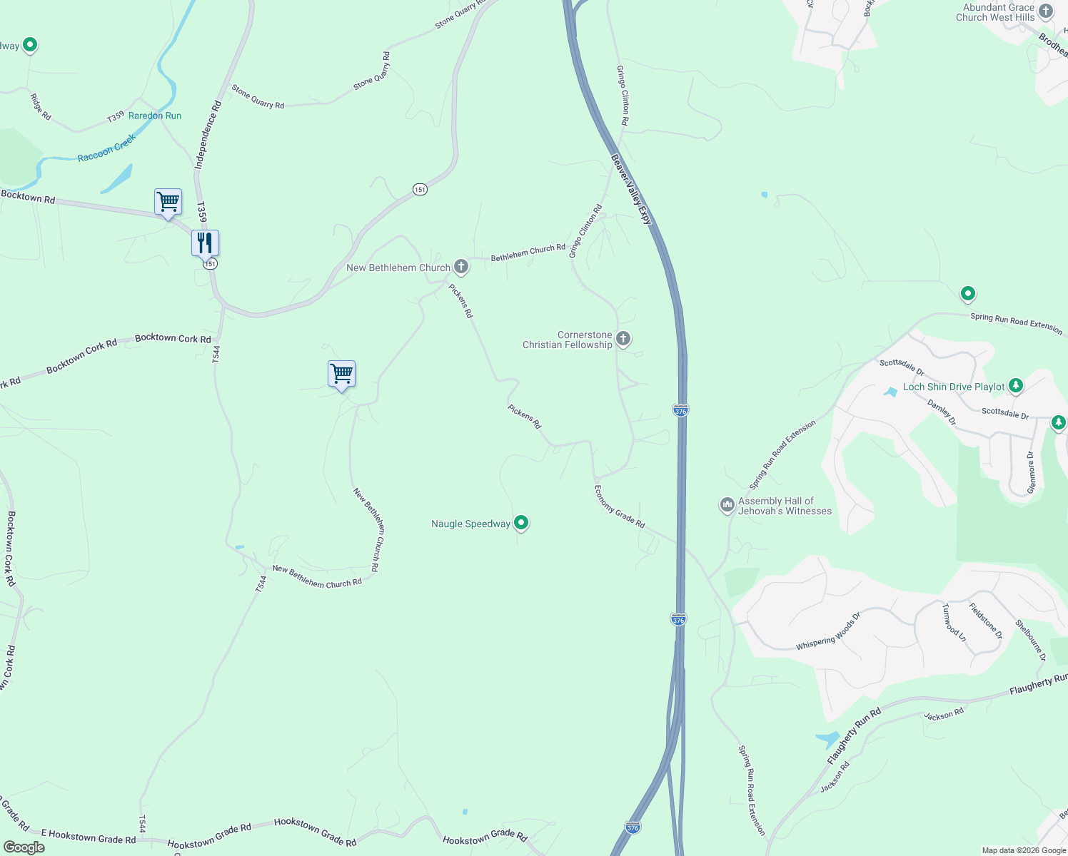 map of restaurants, bars, coffee shops, grocery stores, and more near 222 Pickens Road in Aliquippa