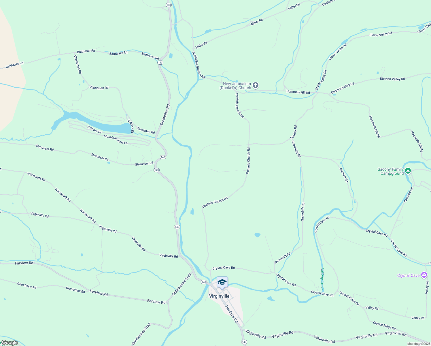 map of restaurants, bars, coffee shops, grocery stores, and more near 947 Dunkels Church Road in Kutztown