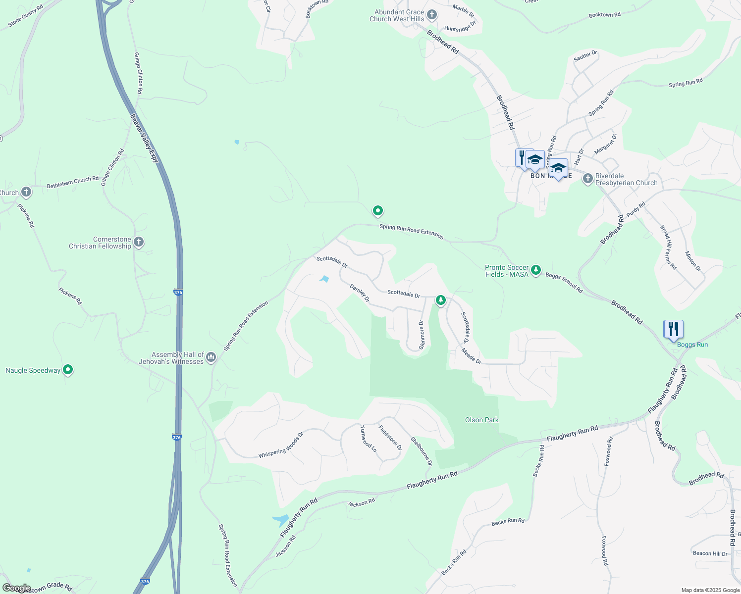 map of restaurants, bars, coffee shops, grocery stores, and more near 139 Darnley Drive in Coraopolis