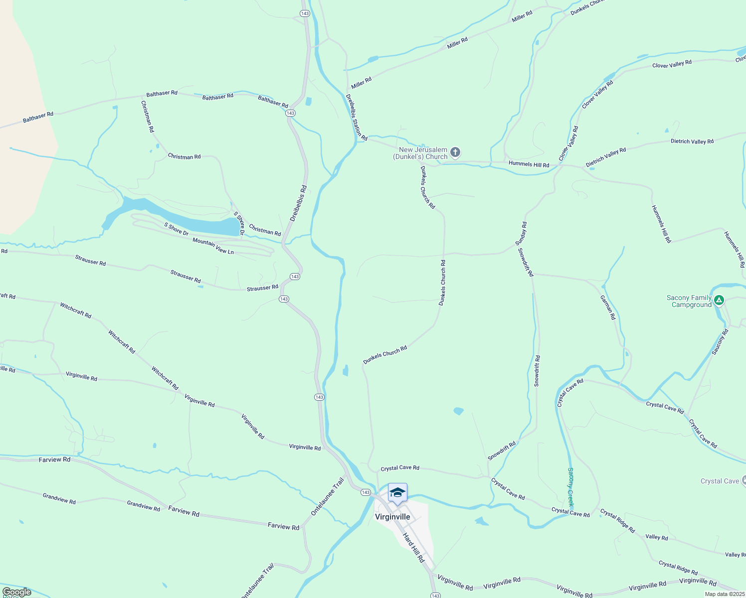 map of restaurants, bars, coffee shops, grocery stores, and more near 947 Dunkels Church Road in Kutztown