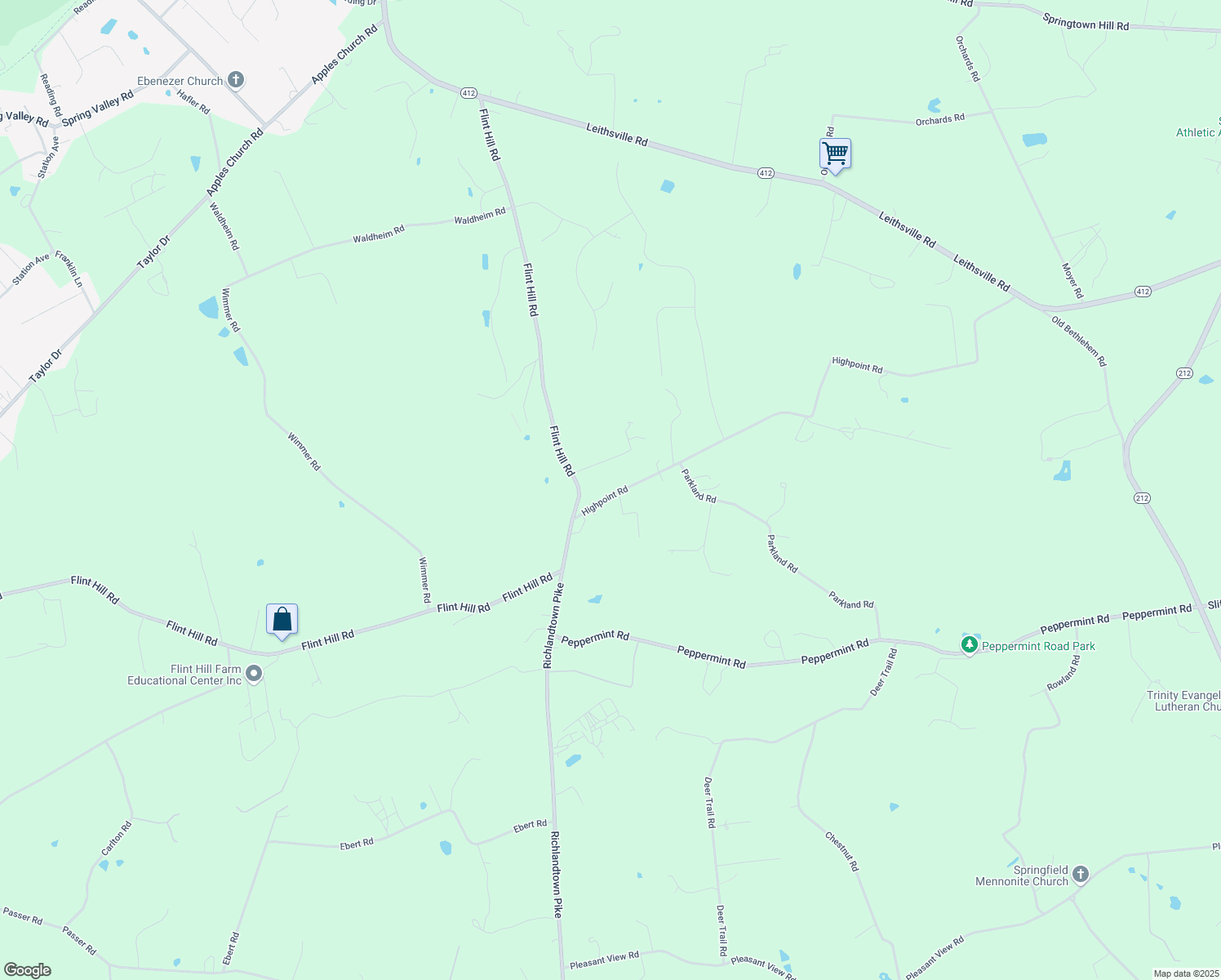 map of restaurants, bars, coffee shops, grocery stores, and more near 1355 Highpoint Road in Coopersburg