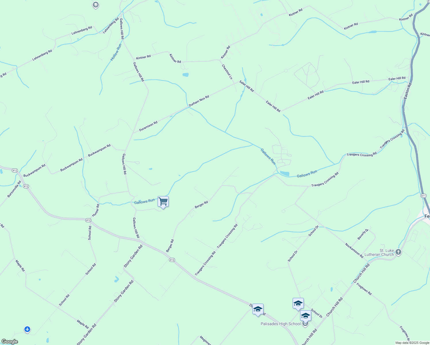 map of restaurants, bars, coffee shops, grocery stores, and more near 2031 Berger Road in Kintnersville