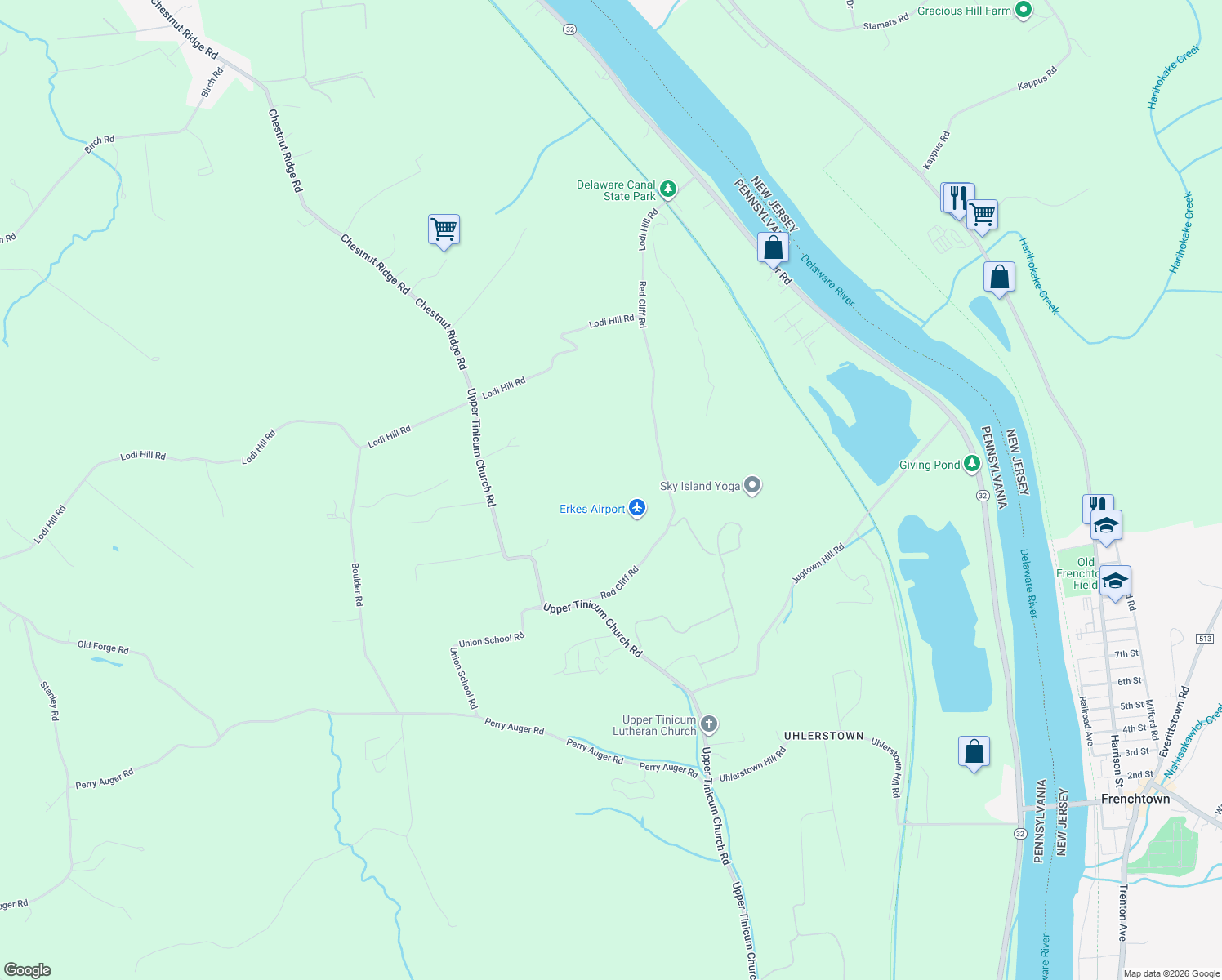 map of restaurants, bars, coffee shops, grocery stores, and more near in Upper Black Eddy