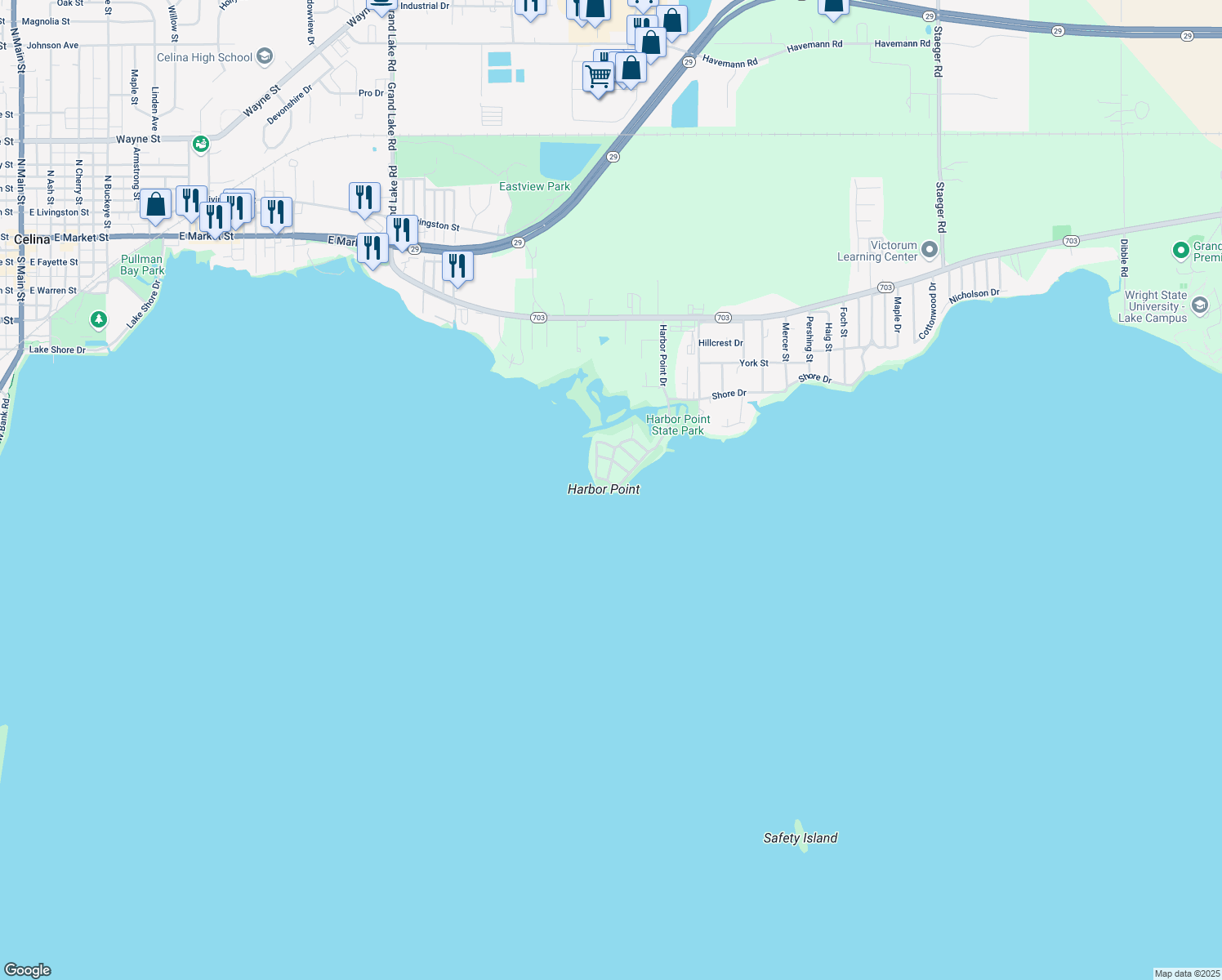 map of restaurants, bars, coffee shops, grocery stores, and more near 704 Harbor Point Dr in Celina