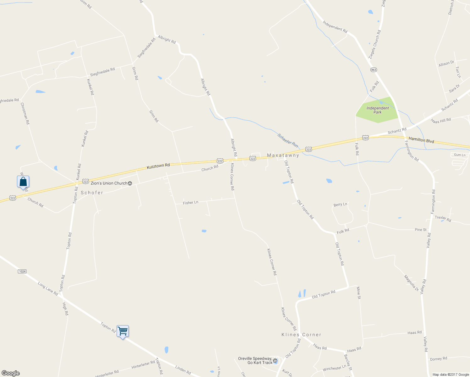 map of restaurants, bars, coffee shops, grocery stores, and more near 69 Klines Corner Road in Kutztown