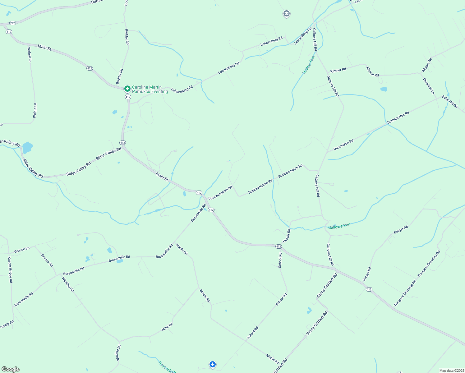 map of restaurants, bars, coffee shops, grocery stores, and more near 3563 Buckwampum Road in Riegelsville