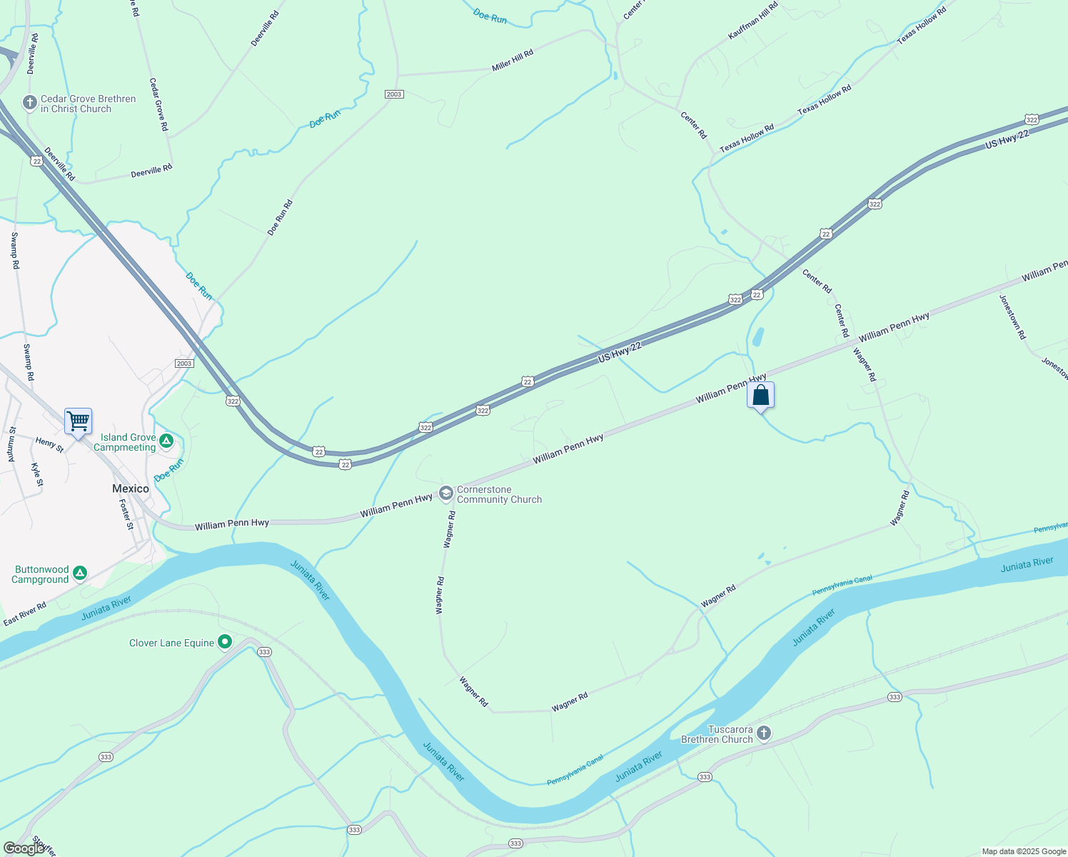 map of restaurants, bars, coffee shops, grocery stores, and more near Frymoyer Drive in Juniata County