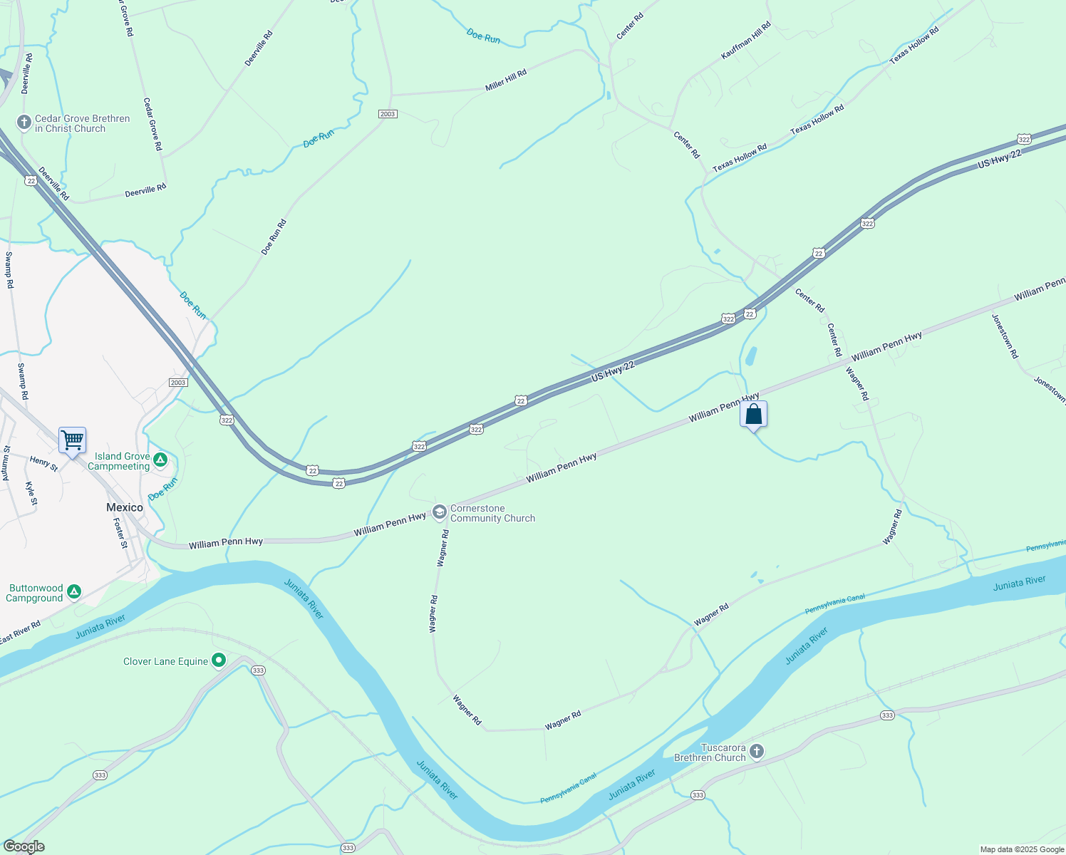 map of restaurants, bars, coffee shops, grocery stores, and more near 169 Frymoyer Drive in Mifflintown