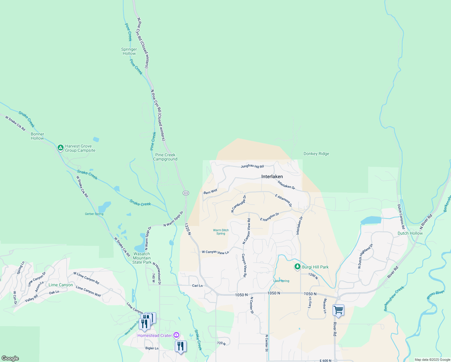 map of restaurants, bars, coffee shops, grocery stores, and more near 333 Bern Way in Park City
