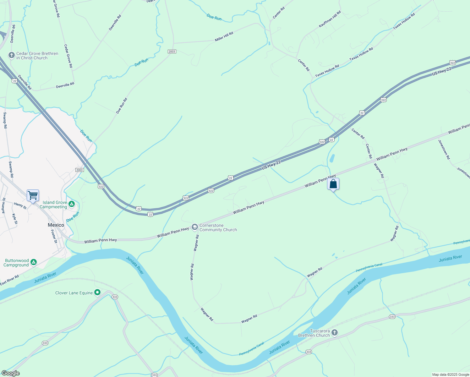 map of restaurants, bars, coffee shops, grocery stores, and more near 169 Frymoyer Drive in Mifflintown