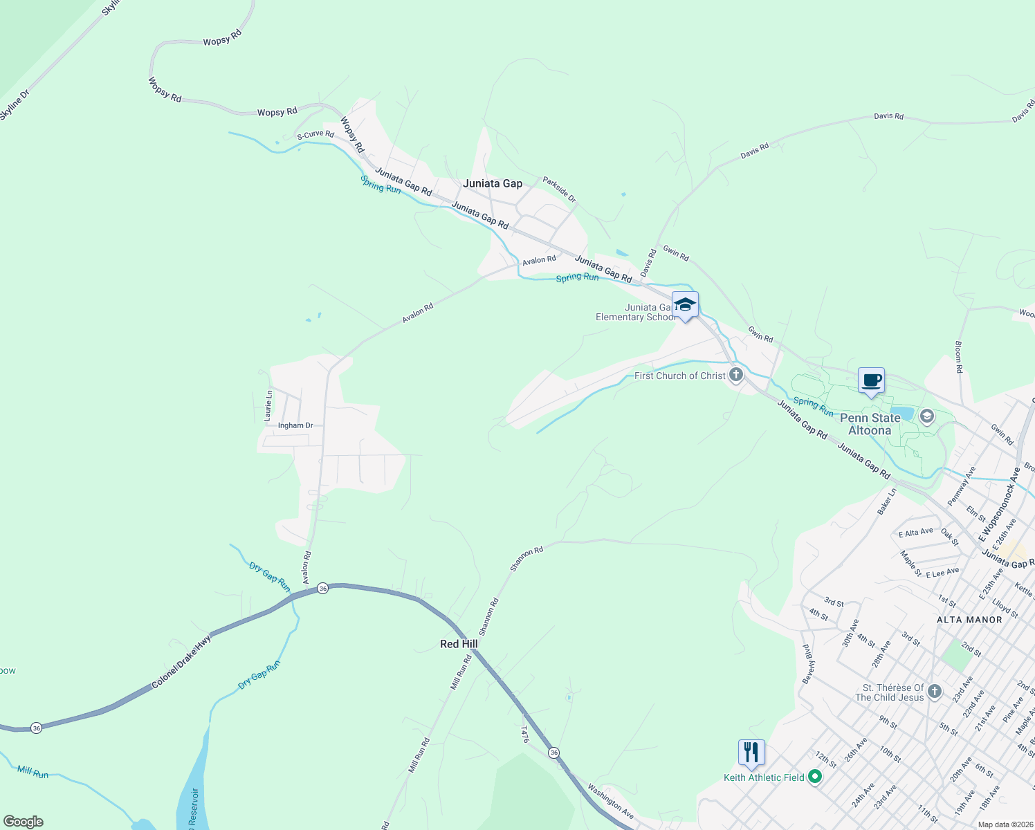map of restaurants, bars, coffee shops, grocery stores, and more near 449-499 Windsor Dr in Altoona