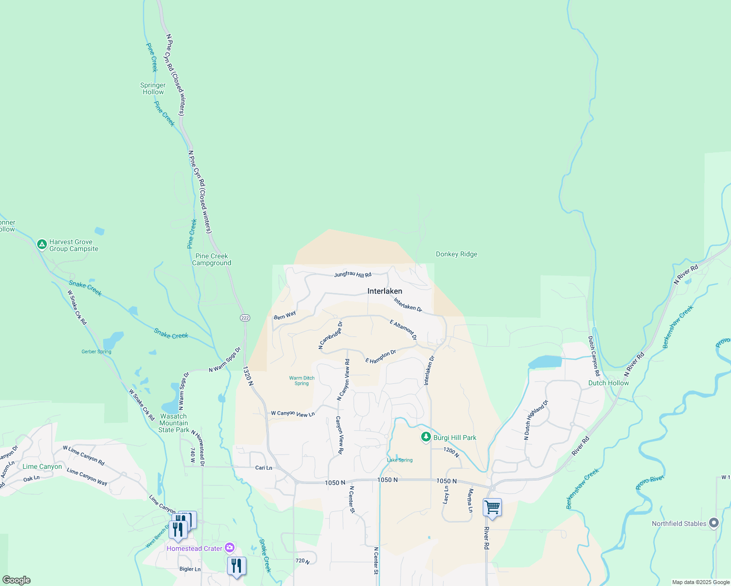map of restaurants, bars, coffee shops, grocery stores, and more near in Interlaken