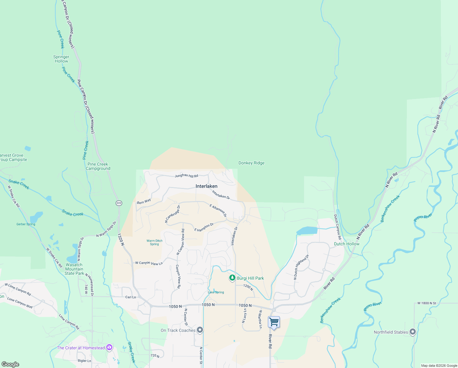 map of restaurants, bars, coffee shops, grocery stores, and more near 245 West Big Matterhorn Circle in Park City