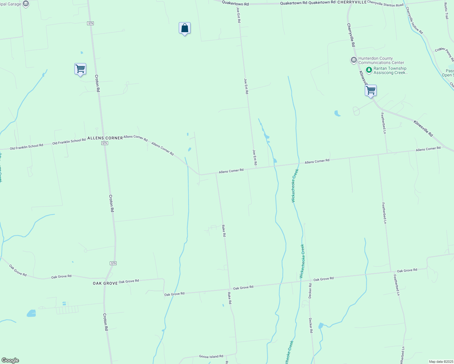 map of restaurants, bars, coffee shops, grocery stores, and more near 114 Rake Factory Road in Flemington