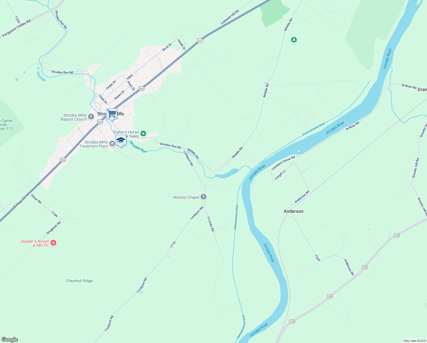 map of restaurants, bars, coffee shops, grocery stores, and more near 568 Middle Road in Lewistown