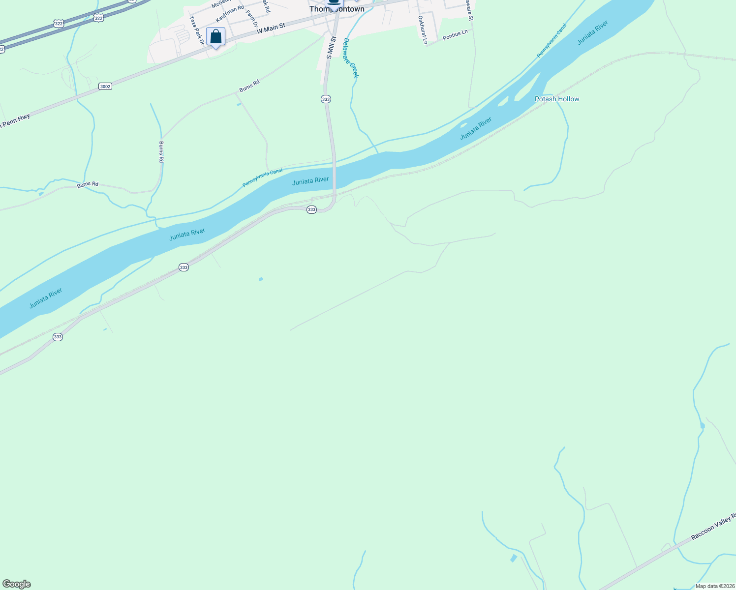 map of restaurants, bars, coffee shops, grocery stores, and more near 511 Wild Area Lane in Mifflintown