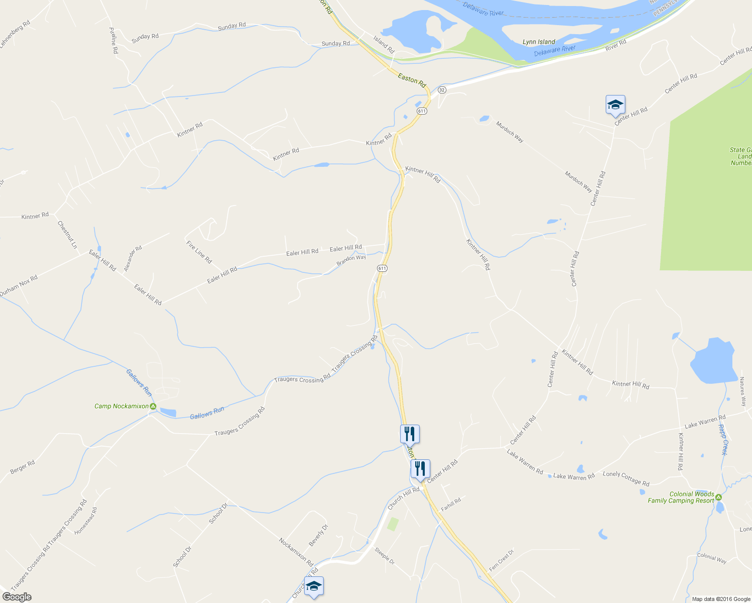 map of restaurants, bars, coffee shops, grocery stores, and more near 9523-9567 Easton Rd in Upper Black Eddy