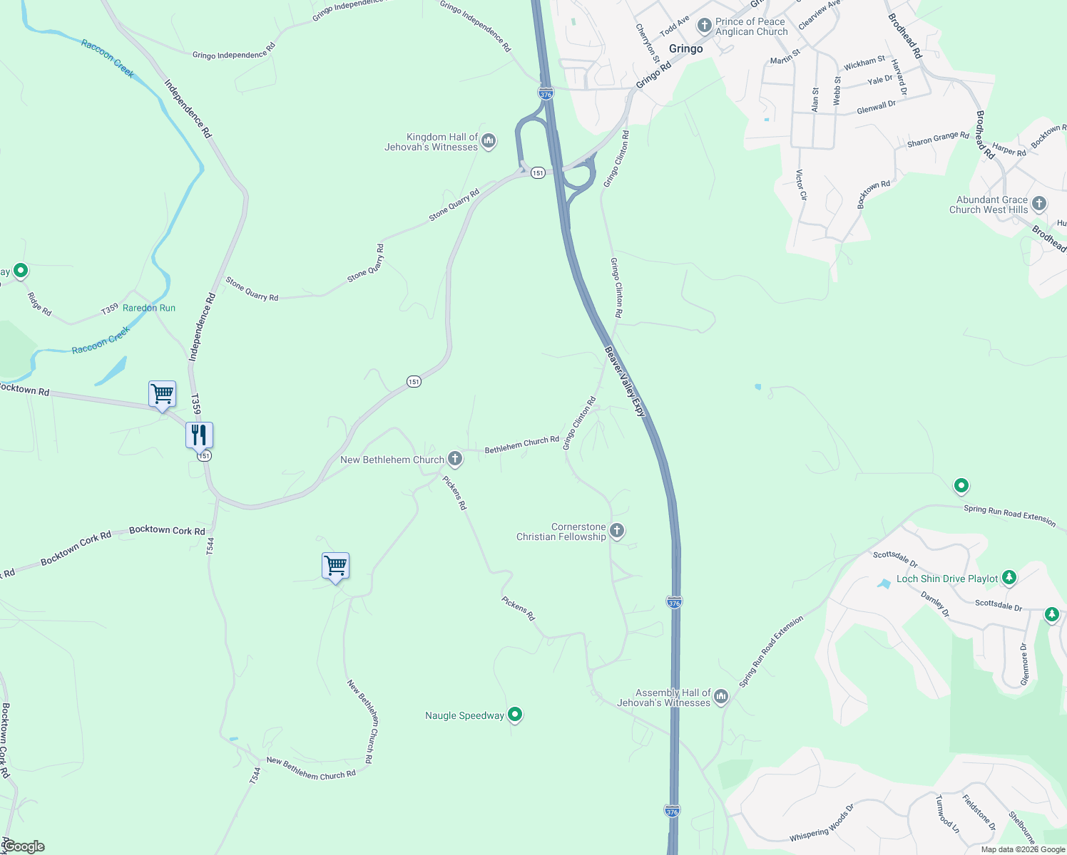 map of restaurants, bars, coffee shops, grocery stores, and more near 132 Bethlehem Church Road in Aliquippa