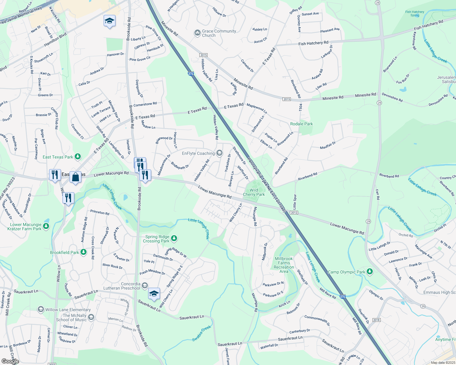 map of restaurants, bars, coffee shops, grocery stores, and more near 4658 Berwyn Ln in Macungie