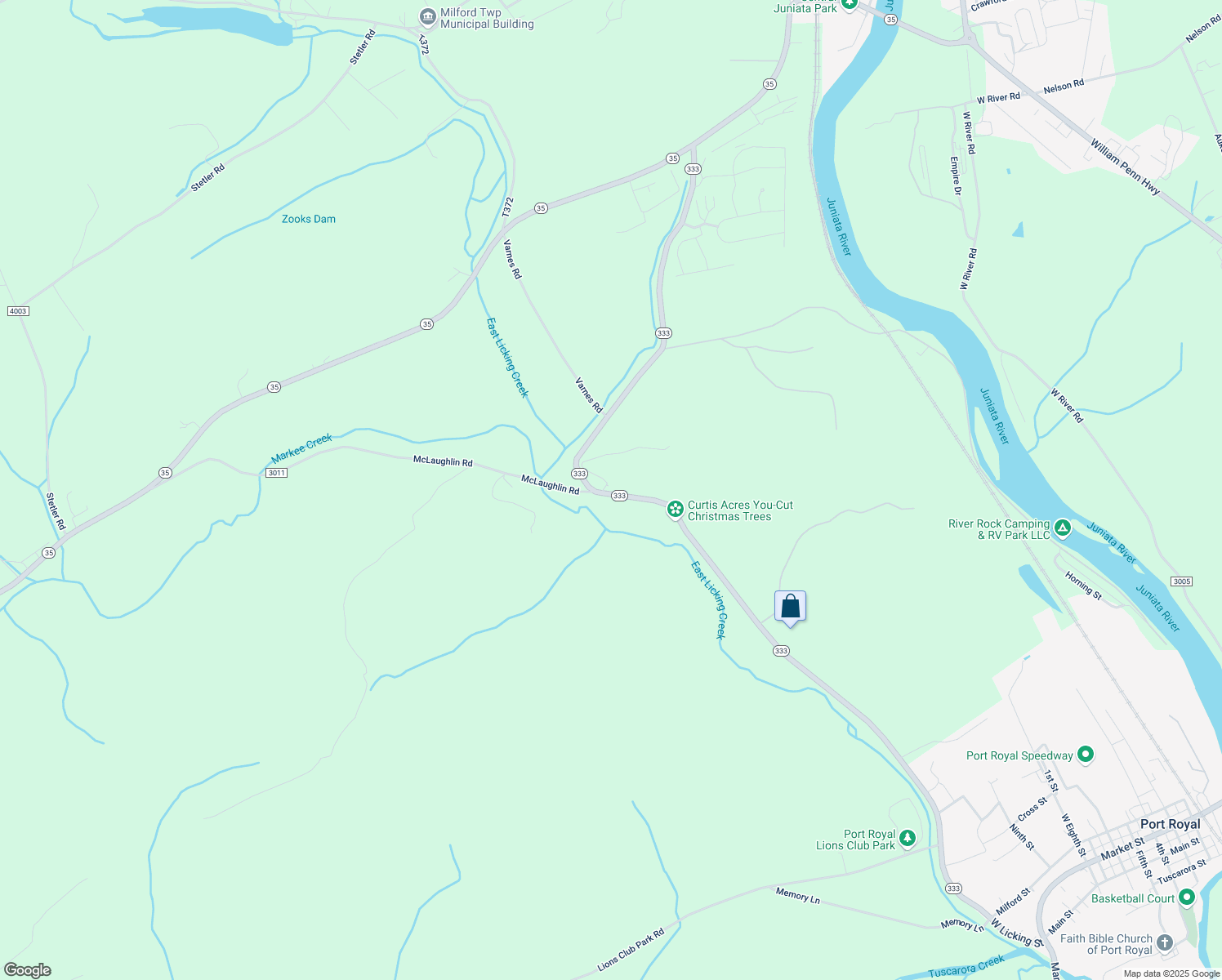 map of restaurants, bars, coffee shops, grocery stores, and more near 9287 Pennsylvania 333 in Port Royal