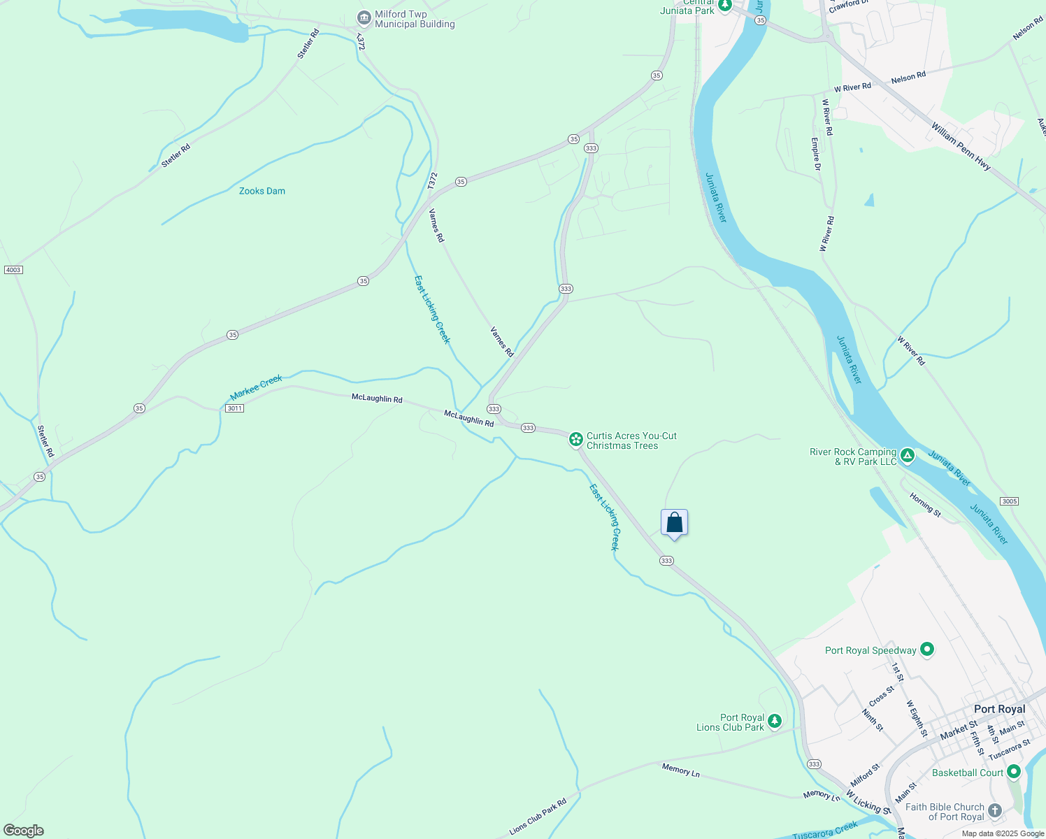 map of restaurants, bars, coffee shops, grocery stores, and more near 9287 Pennsylvania 333 in Port Royal