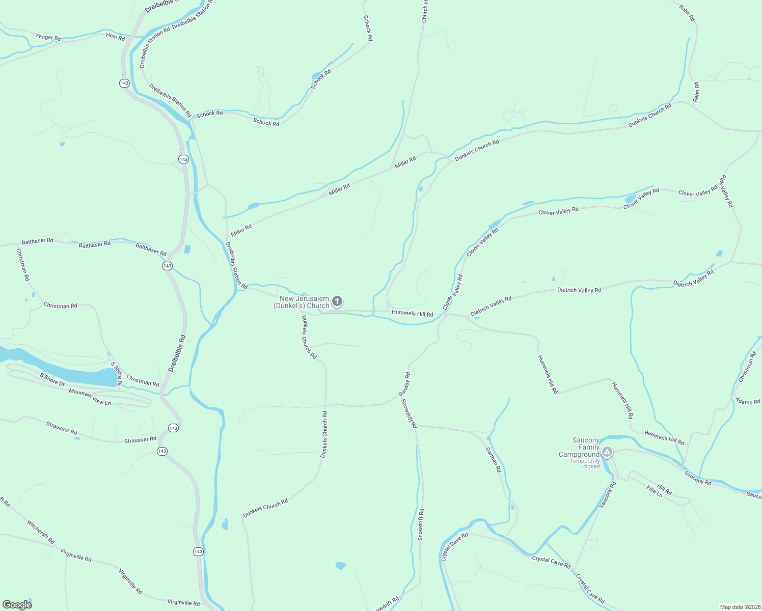 map of restaurants, bars, coffee shops, grocery stores, and more near 707 Dunkels Church Road in Kutztown