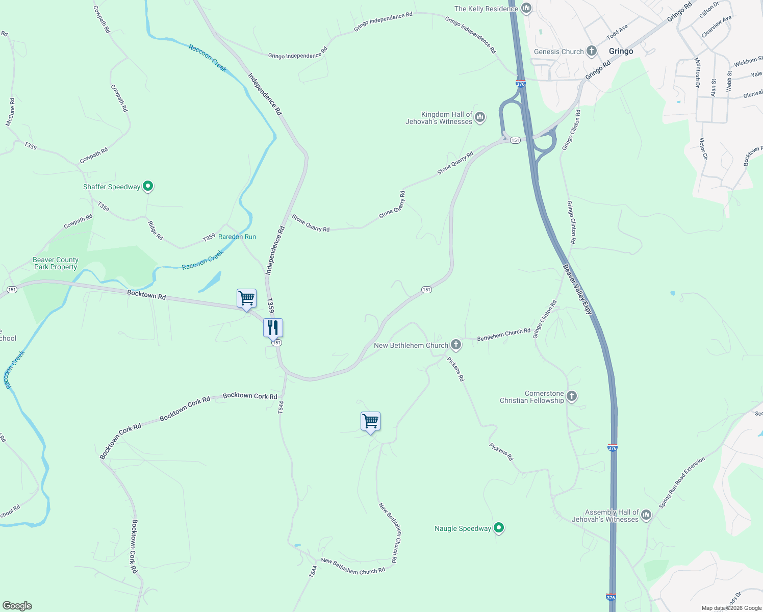 map of restaurants, bars, coffee shops, grocery stores, and more near 3114 Pennsylvania 151 in Aliquippa