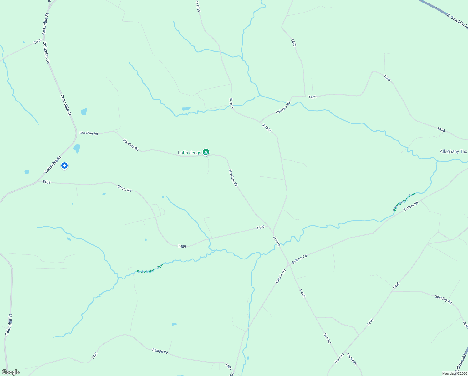 map of restaurants, bars, coffee shops, grocery stores, and more near 602 Sheehan Road in Loretto