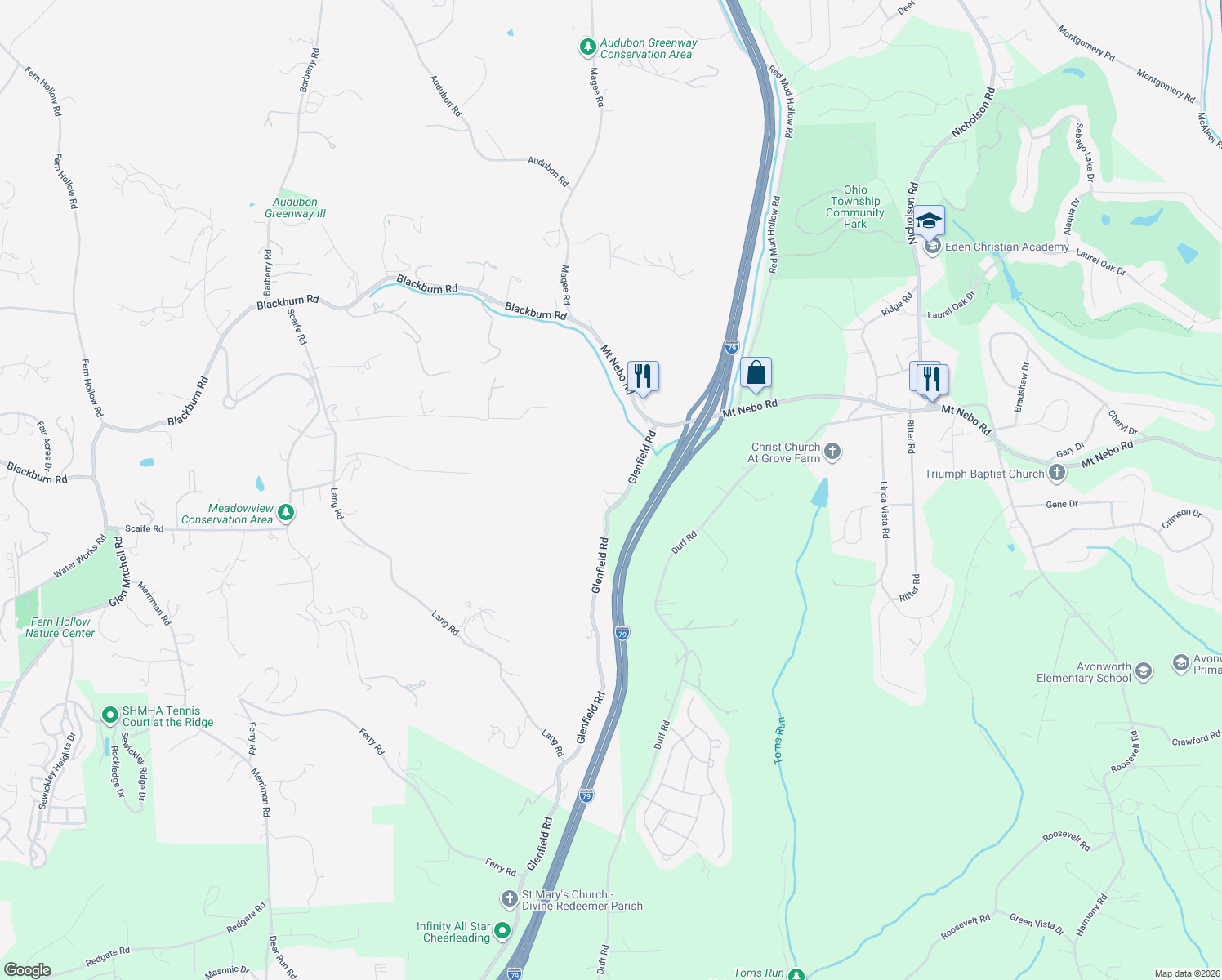 map of restaurants, bars, coffee shops, grocery stores, and more near 73 Stonedale Road in Sewickley