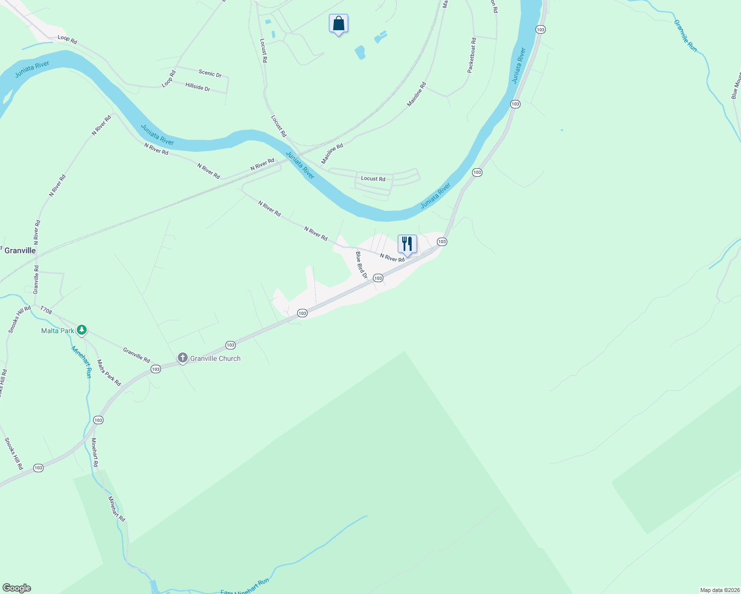 map of restaurants, bars, coffee shops, grocery stores, and more near 2-24 Bells Drive in Lewistown