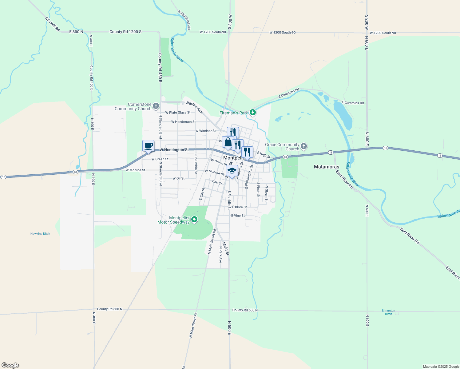 map of restaurants, bars, coffee shops, grocery stores, and more near 499 South Franklin Street in Montpelier