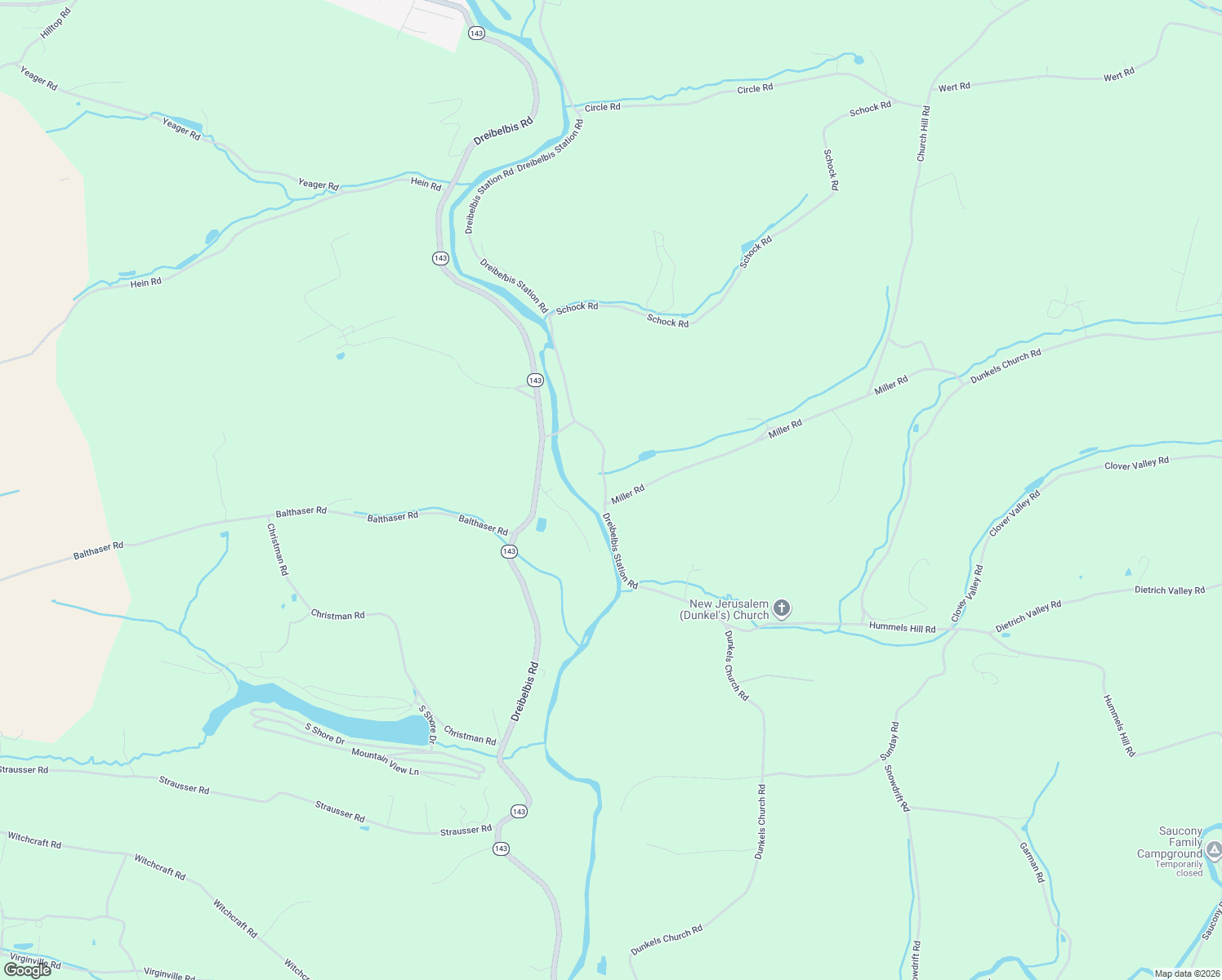 map of restaurants, bars, coffee shops, grocery stores, and more near 223 Miller Road in Lenhartsville