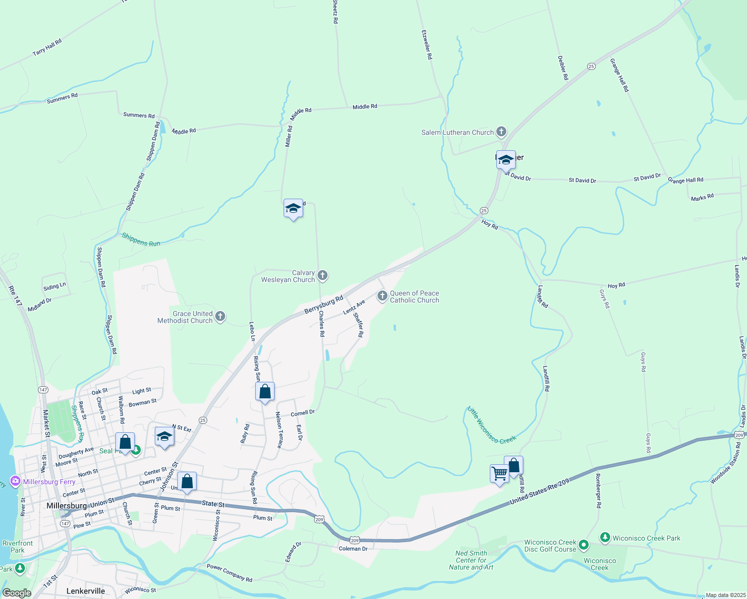 map of restaurants, bars, coffee shops, grocery stores, and more near 710 Lentz Avenue in Millersburg