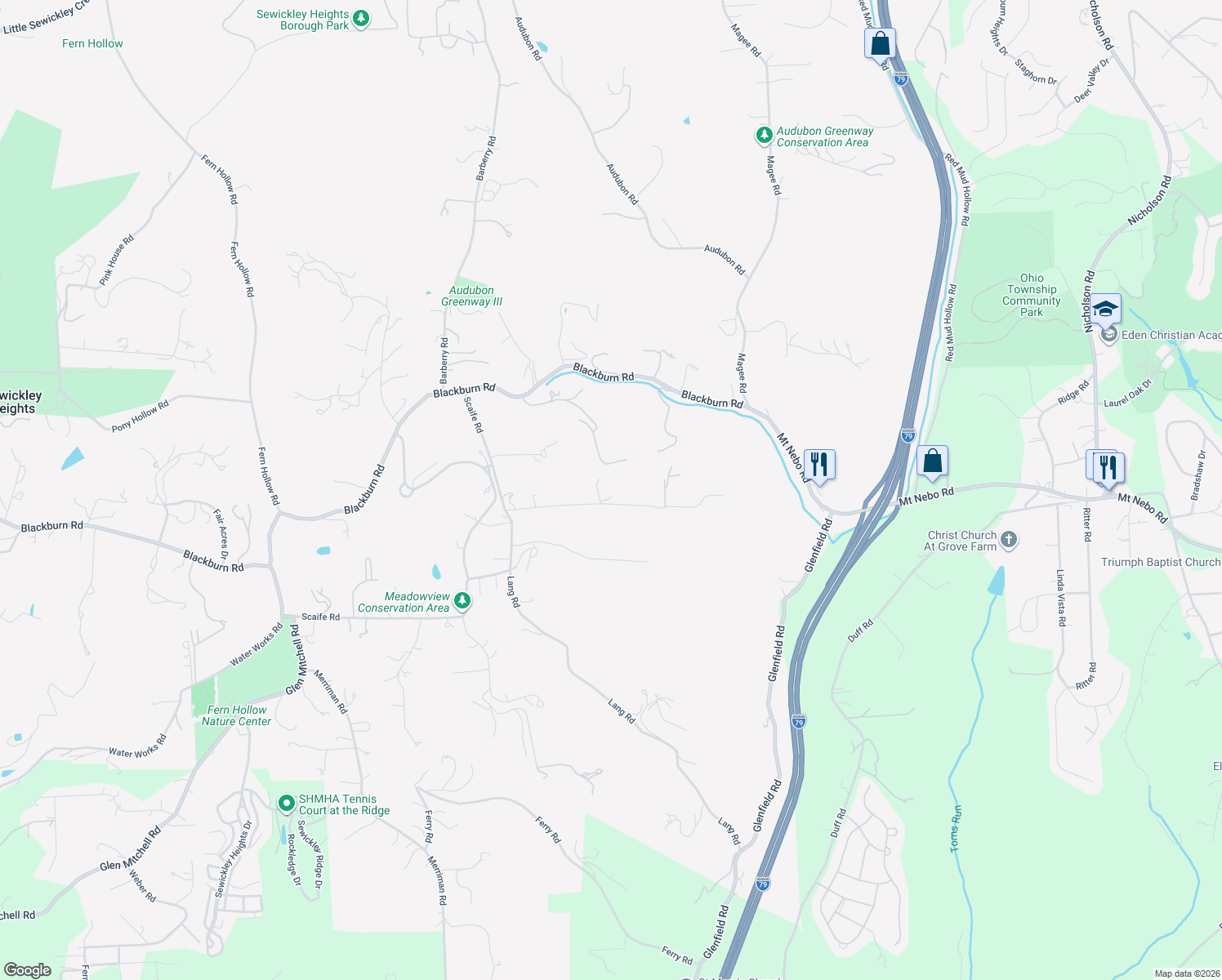 map of restaurants, bars, coffee shops, grocery stores, and more near 73 Stonedale Road in Sewickley