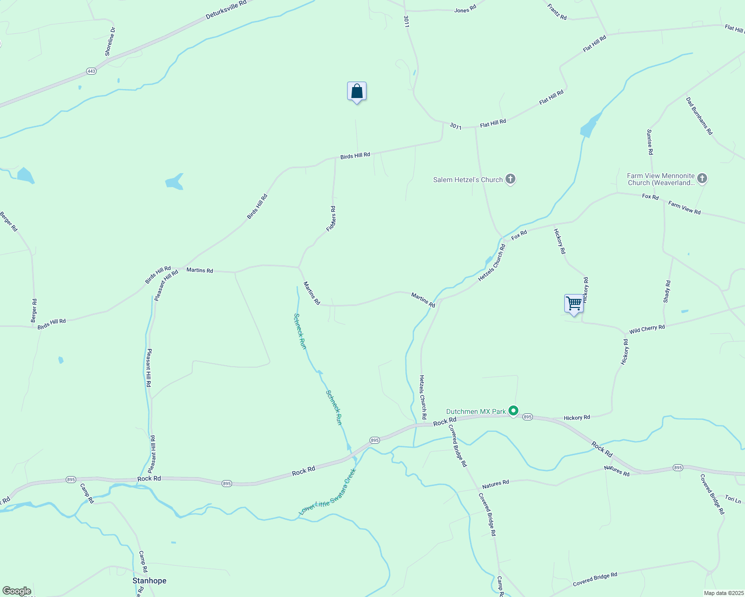map of restaurants, bars, coffee shops, grocery stores, and more near 166 Martins Road in Pine Grove