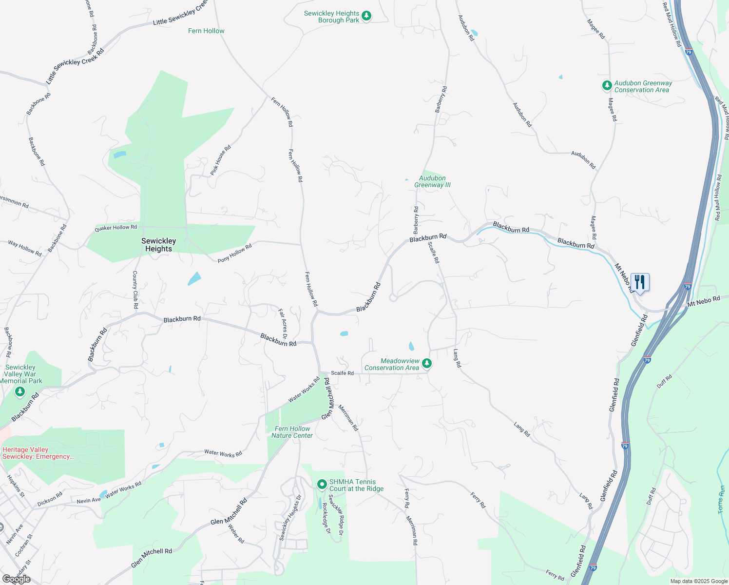 map of restaurants, bars, coffee shops, grocery stores, and more near 906 Blackburn Road in Sewickley