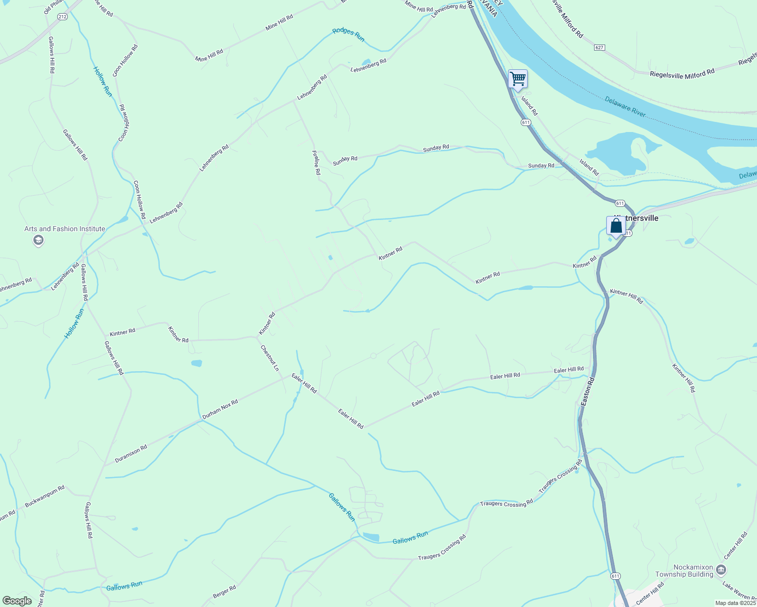 map of restaurants, bars, coffee shops, grocery stores, and more near 408 Kintner Road in Kintnersville