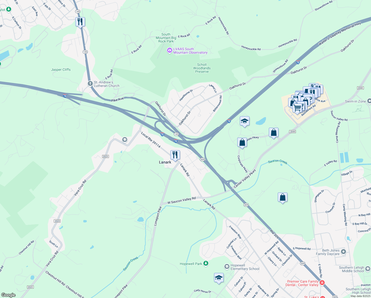 map of restaurants, bars, coffee shops, grocery stores, and more near 4033 Herman St in Coopersburg