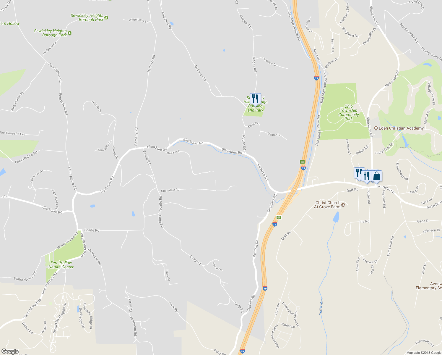 map of restaurants, bars, coffee shops, grocery stores, and more near 77 Stonedale Road in Sewickley