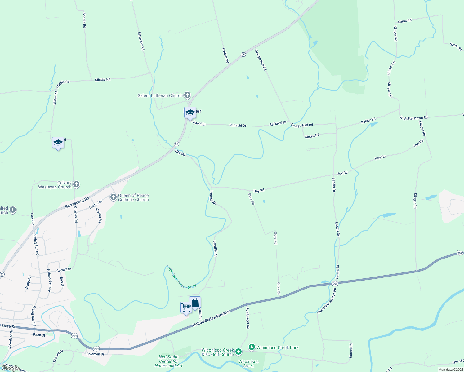 map of restaurants, bars, coffee shops, grocery stores, and more near 381 Hoy Road in Millersburg
